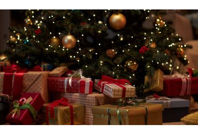 Image of presents under a Christmas tree.