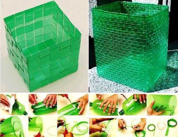plastic bottle weaved storage box