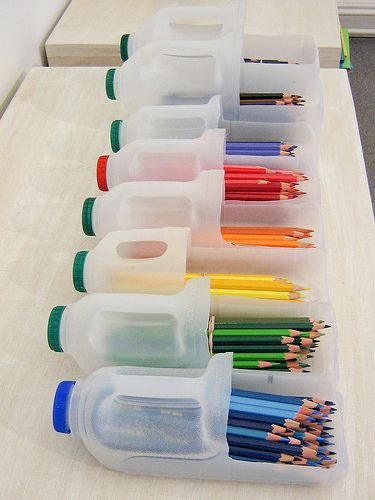 plastic milk bottle pencil storage