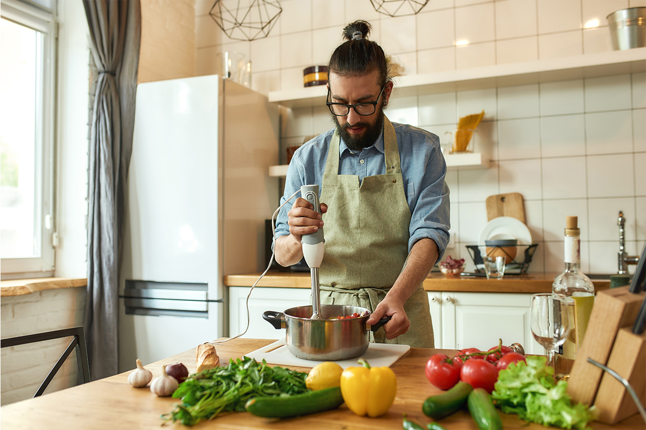Man cooking in kitchen