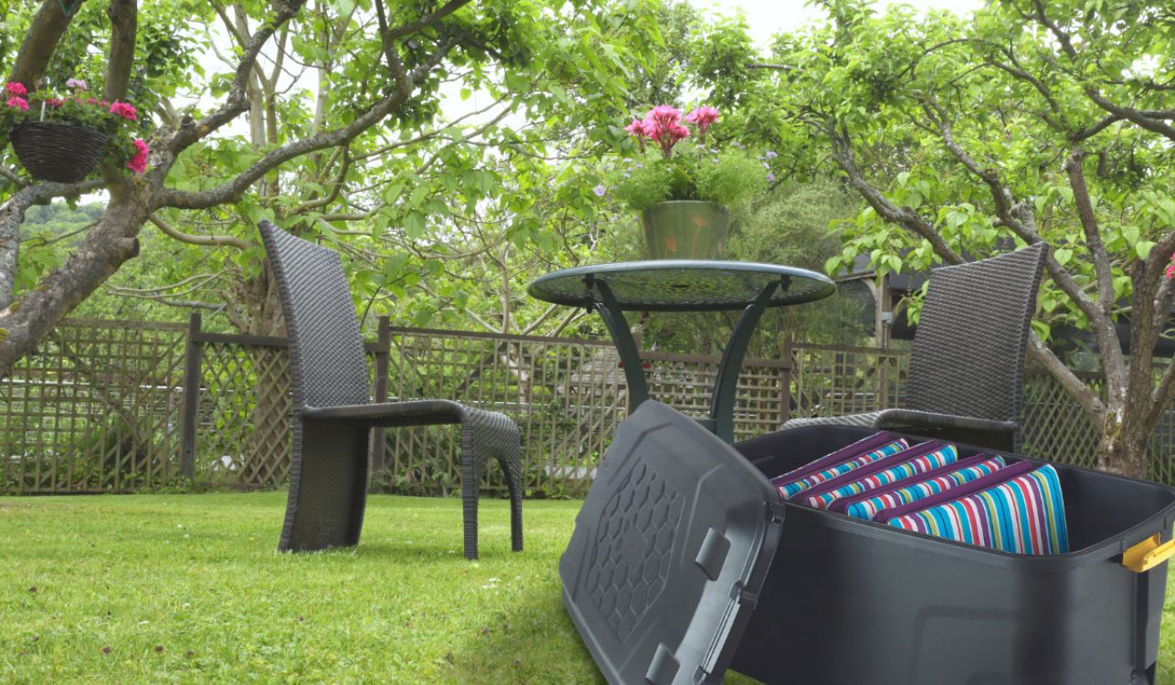 Garden chairs in a picturesque garden.