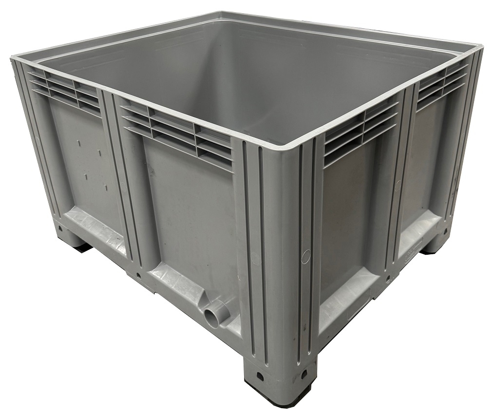 615 Litre Virgin Material Standard Size Pallet Box / Bulk Storage Container. Solid sides on 4 Feet