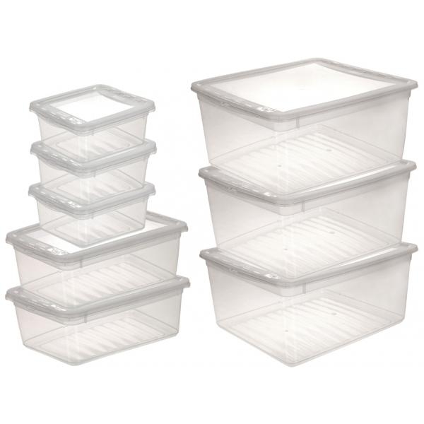 Pack of 8 Clear Plastic Storage Box with Air Control System - 3 Sizes