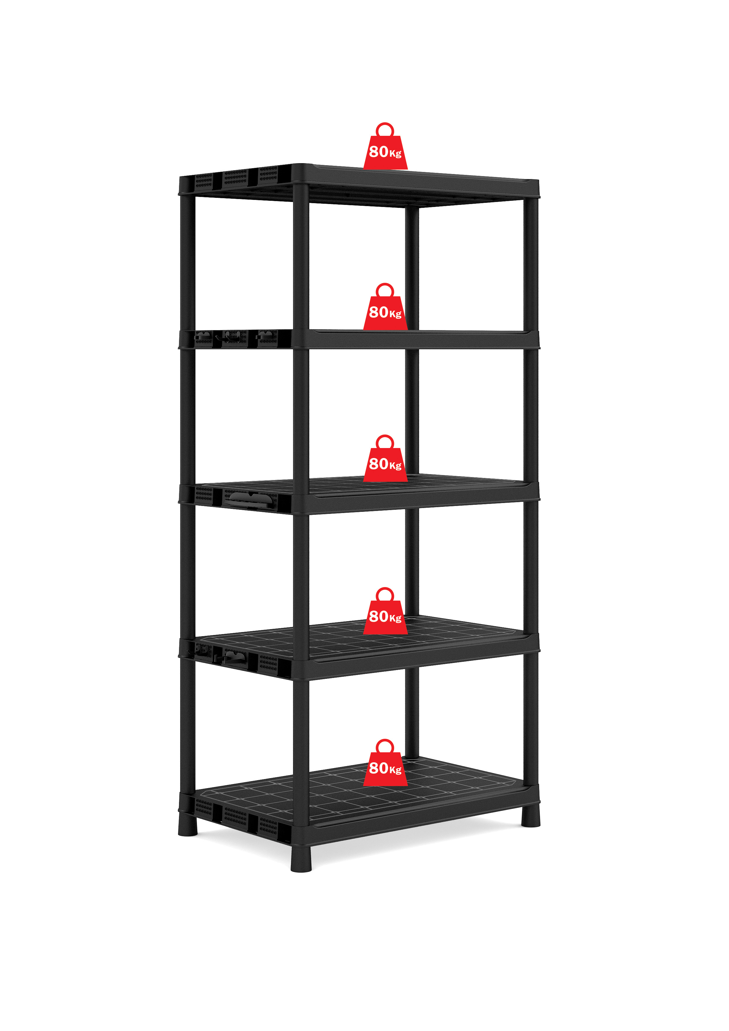 80kg Extra Deep Heavy Duty 5 Tier Plastic Shelving 