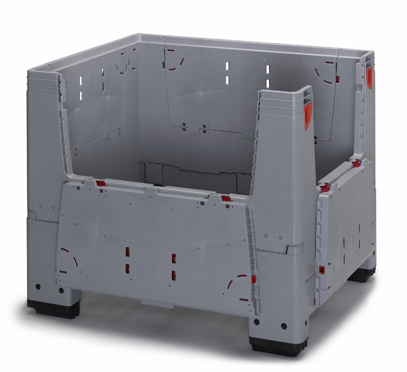 900 Litre Folding Pallet Box / Bulk Storage Container with Side Opening Flaps on 4 Feet