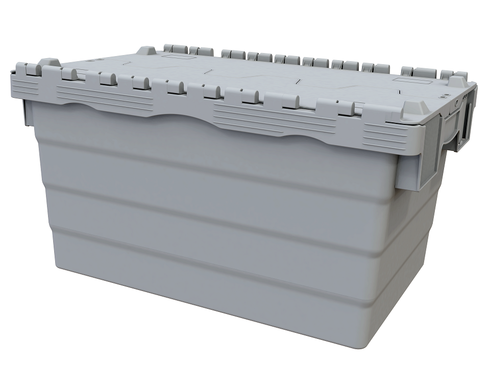 60 Litre Heavy Duty Colour Coded Attached Lid Containers-Grey